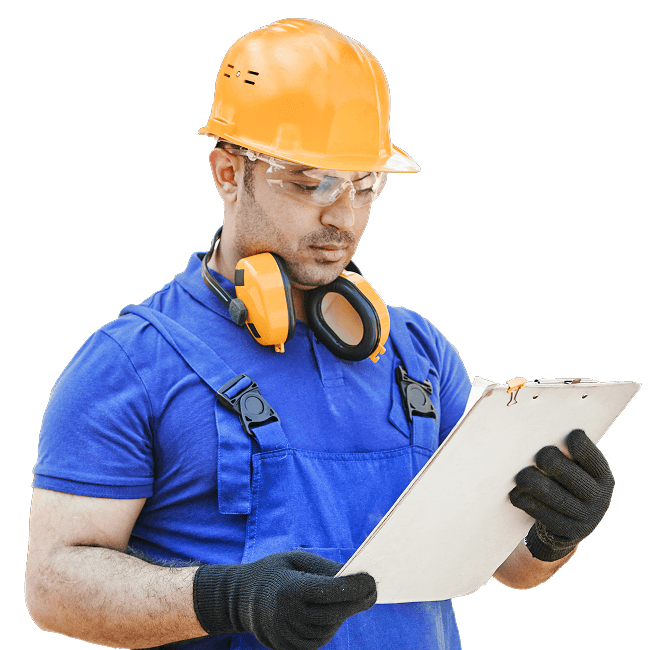 Professional technician inspecting clipboard